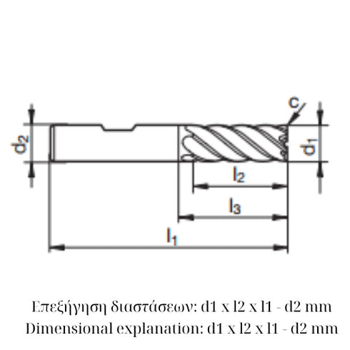 Carbide Finishing End Mill 6F GM-6E Dimensions